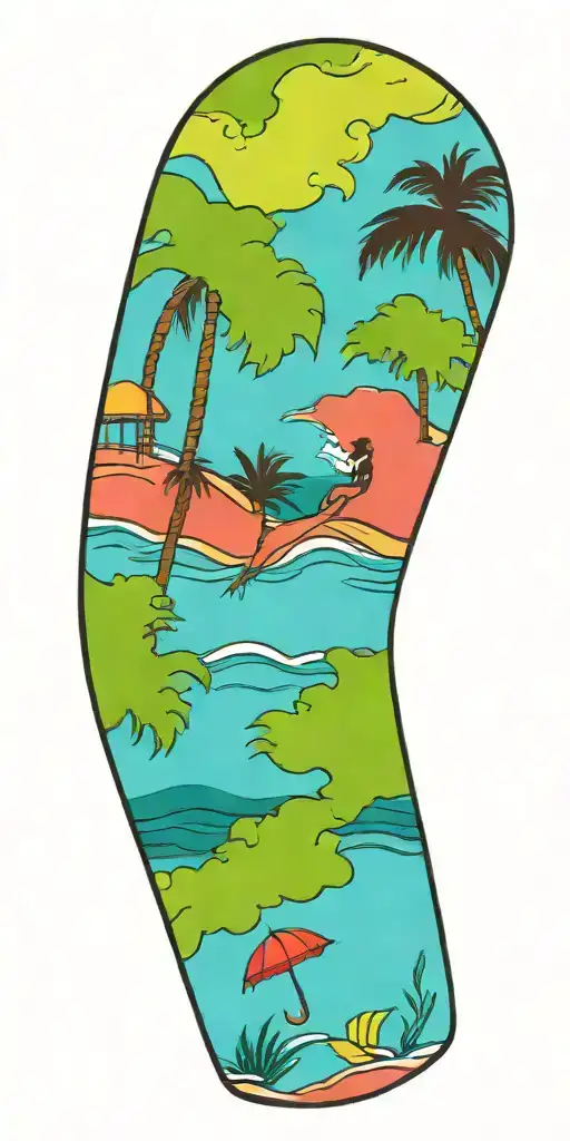 ocean beach scene with palm tattoo design idea
