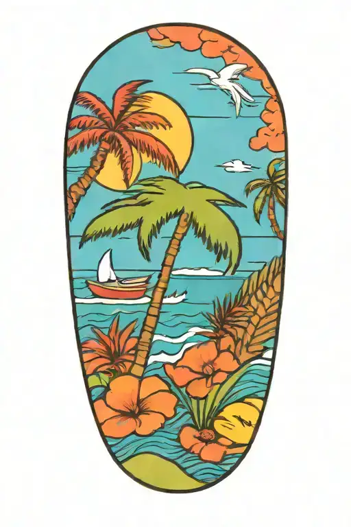 ocean beach scene with palm tattoo design idea