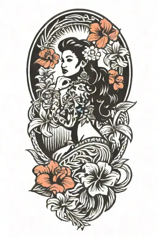 dancig hula Hawaiian girl tattoo design idea