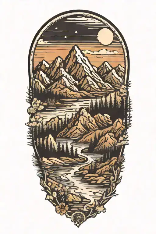 ocean mountains forest desert landscape tattoo design idea