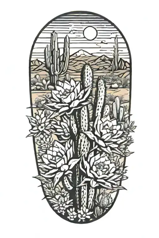 arizona desert cactus flowers landscape tattoo design idea