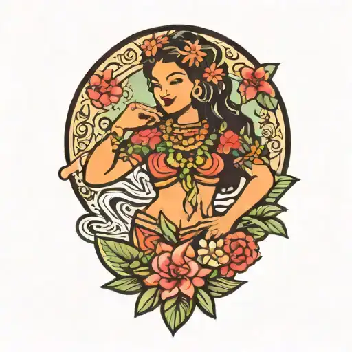 hula Hawaiian girl tattoo design idea