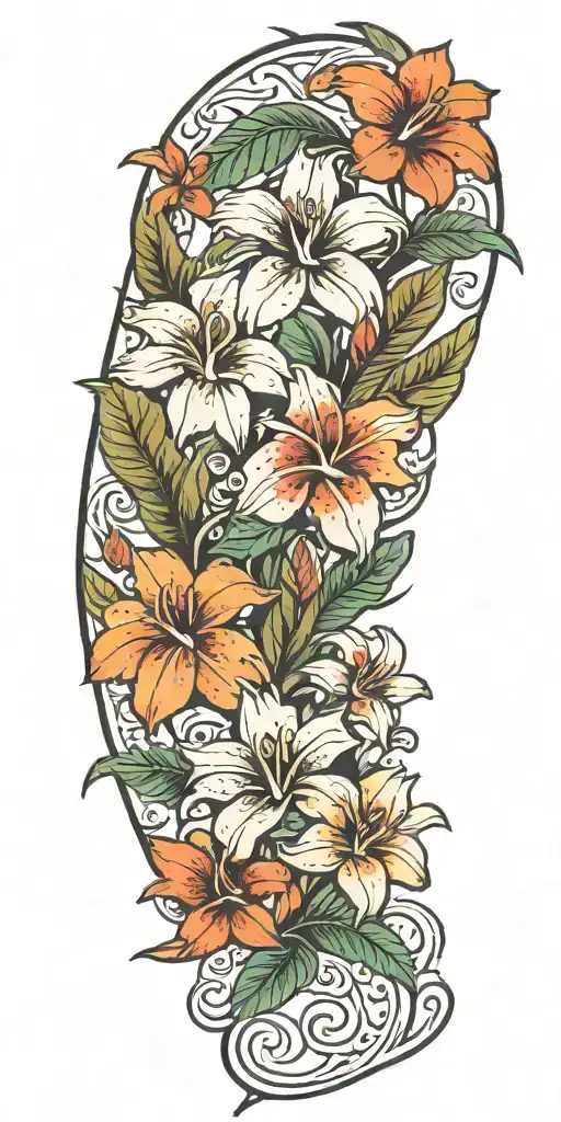 tropical flowers beach tattoo design idea