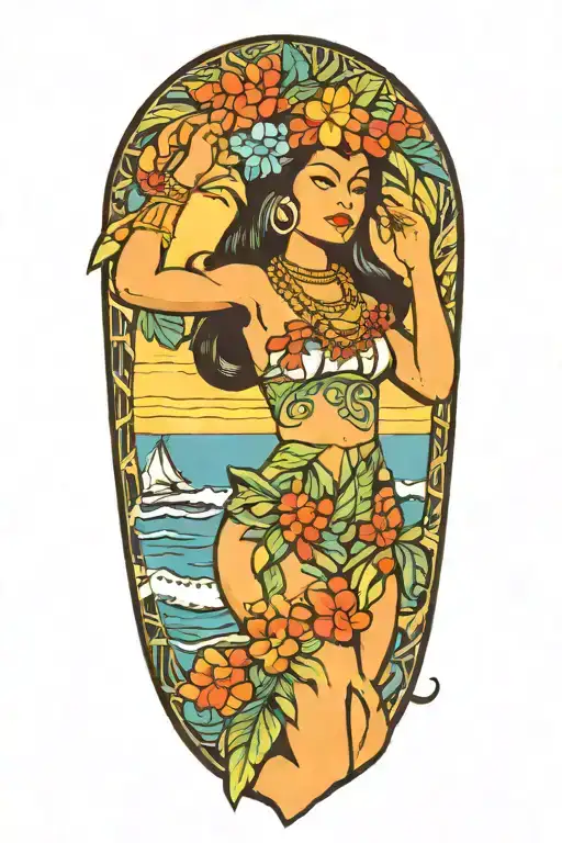 dancig hula Hawaiian girl tattoo design idea