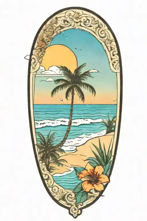 ocean beach scene with palm tattoo design idea