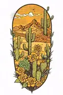 desert landscape filled with cacti flowers tattoo design idea