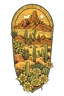 desert landscape filled with cacti flowers tattoo design idea