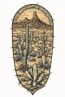 desert landscape surrounded by cactus prickly pear ocotillo agave  tattoo design idea