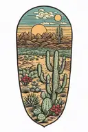 desert landscape surrounded by cactus prickly pear ocotillo agave  tattoo design idea