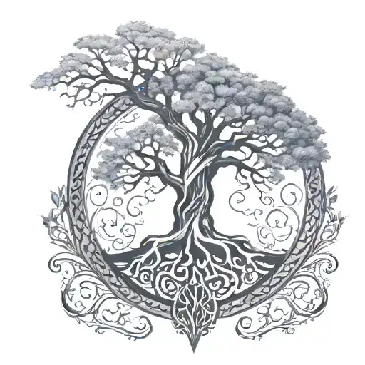re-propose the Yggdrasil tree of life without leaves in Nordic style tattoo design idea