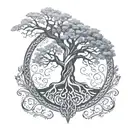 re-propose the Yggdrasil tree of life without leaves in Nordic style tattoo design idea