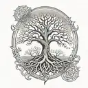 re-propose the Yggdrasil tree of life without leaves in Nordic style tattoo design idea