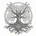re-propose the Yggdrasil tree of life without leaves in Nordic style tattoo design idea