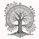 re-propose the Yggdrasil tree of life without leaves in Nordic style tattoo design idea