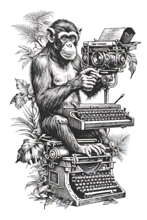 monkey on a typewriter in the jungle tattoo design idea