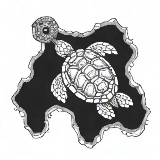 Turtle underwater 7cm-10cm in a hexagon shape tattoo design idea