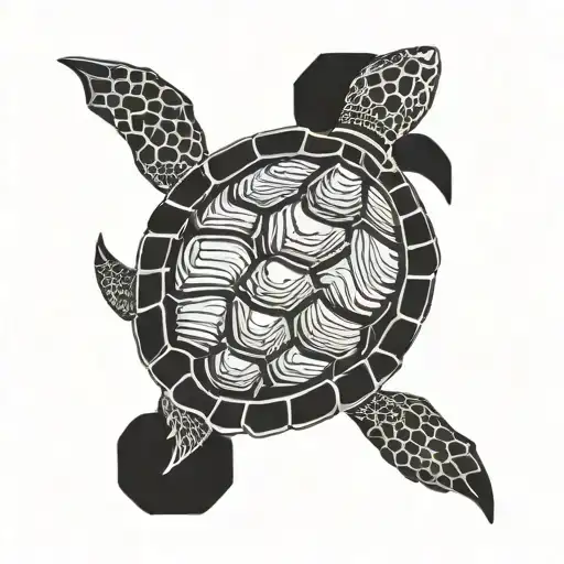 Turtle underwater 7cm-10cm in a hexagon shape tattoo design idea