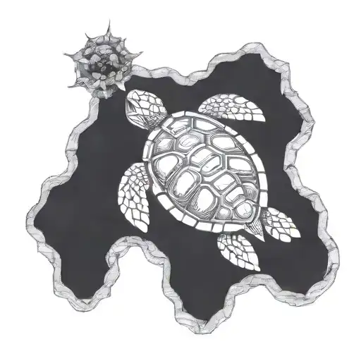 Turtle underwater 7cm-10cm in a hexagon shape tattoo design idea