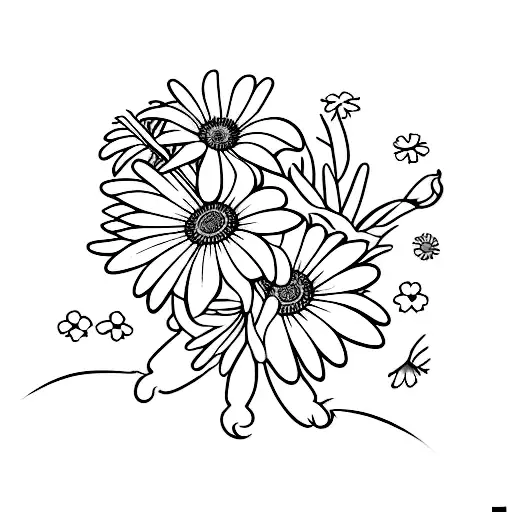 morning glory, aster and daisy bouquet  tattoo design idea