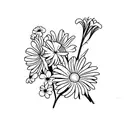 morning glory, aster and daisy bouquet  tattoo design idea