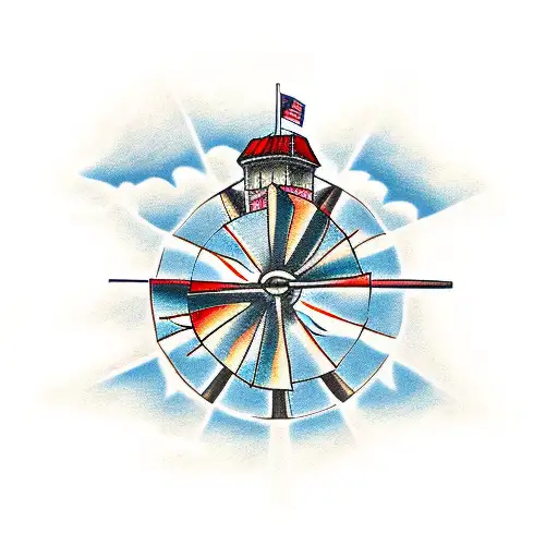 texas windmill tower with sunset tattoo design idea