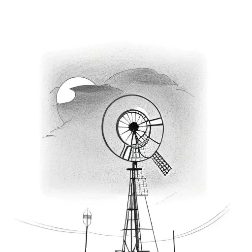 texas windmill tower with sunset tattoo design idea