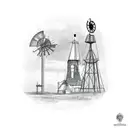 texas windmill tower with sunset tattoo design idea