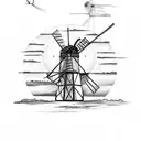 texas windmill tower with sunset tattoo design idea