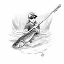 A softball player catching a fish in a river tattoo design idea
