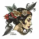 gypsy lady head profile surrounded by the words tada gan iarracht tattoo design idea