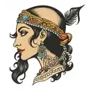 gypsy lady head profile surrounded by the words tada gan iarracht tattoo design idea
