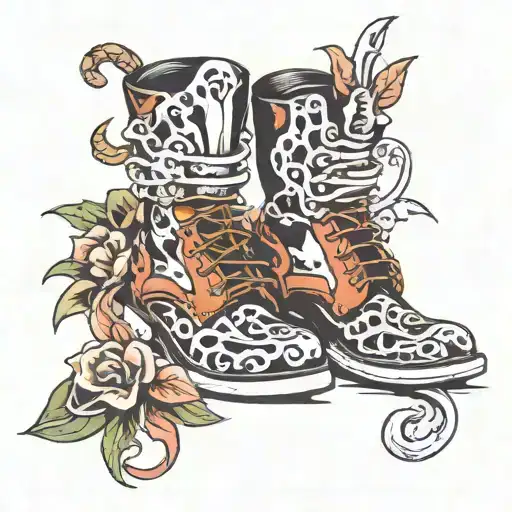 shoes with bones tattoo design idea