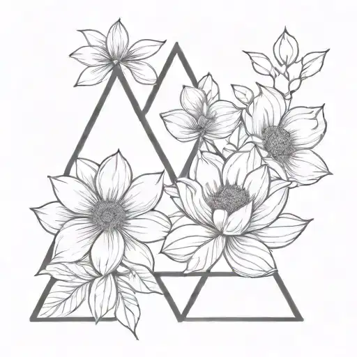 3 siblings triangle flowers tattoo design idea
