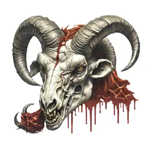 demonic ram skull with blood tattoo design idea