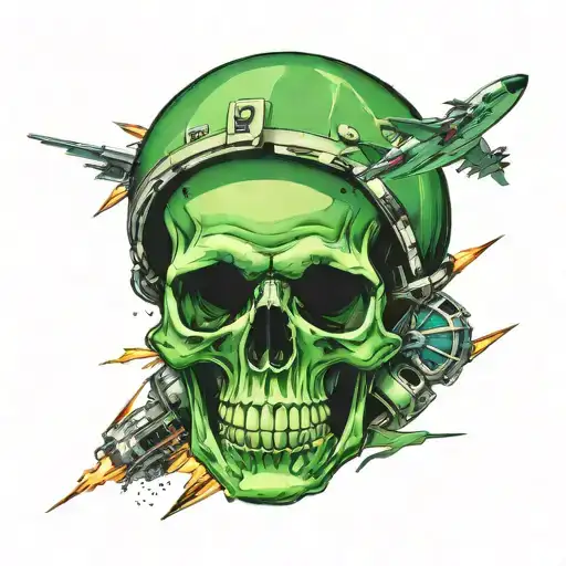 green atomic bomb turning into a skull tattoo design idea