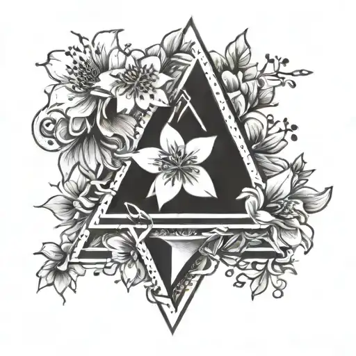 name Faith in a triangle with simple sakura flower tattoo design idea