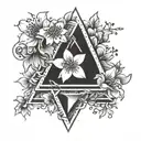 name Faith in a triangle with simple sakura flower tattoo design idea