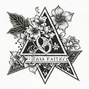 name Faith in a triangle with simple sakura flower tattoo design idea