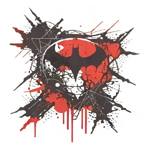 A simple batman symbol with red and black, in a button like structure. tattoo design idea