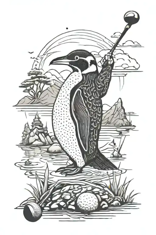penguin golf club tattoo design idea