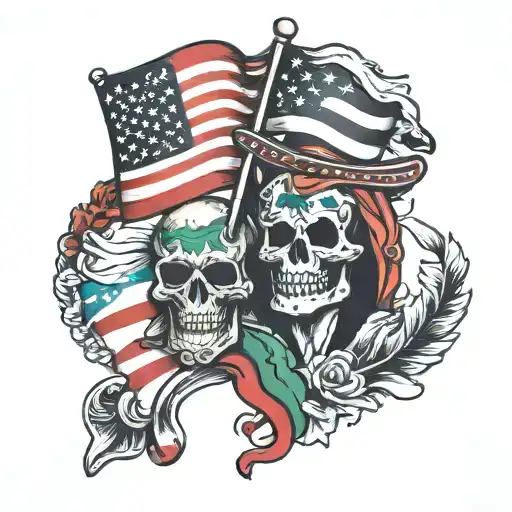 mexican flag and American flag tattoo design idea