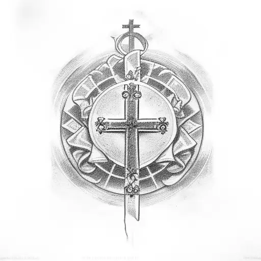 Christian Cross, rose, hands pray, Madrid flag tattoo design idea