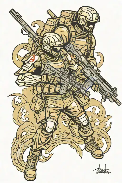 fighter and special forces soldier 2 in 1 tattoo design idea