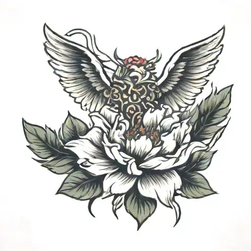 peony blastover sacred heart tattoo design idea