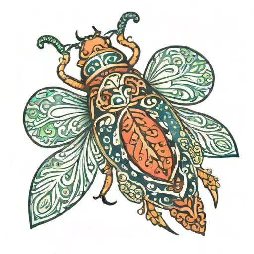 paisley print june bug tattoo design idea
