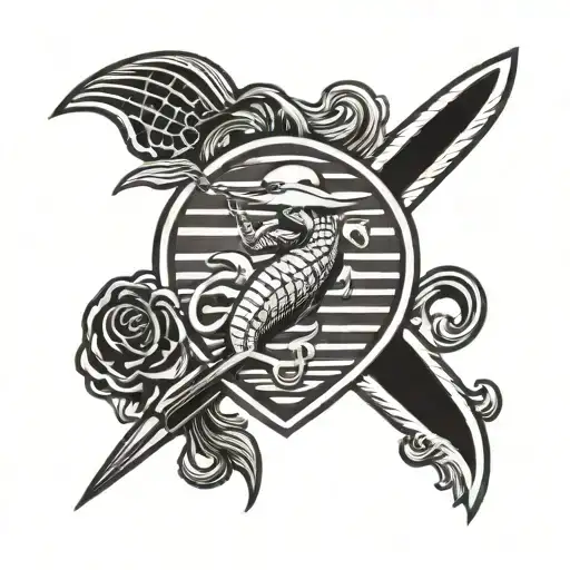 surfing and marine corps emblem tattoo design idea