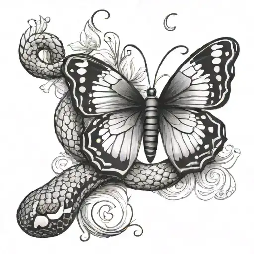 snake with butterfly tattoo tattoo design idea