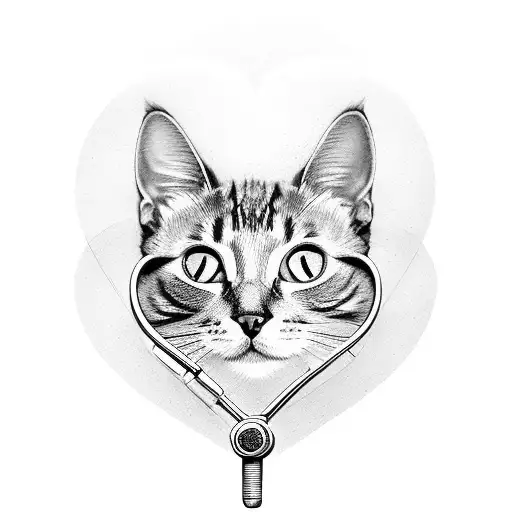 A veterinarian's stethoscope forming a heart shape with a cat's paw print inside tattoo design idea