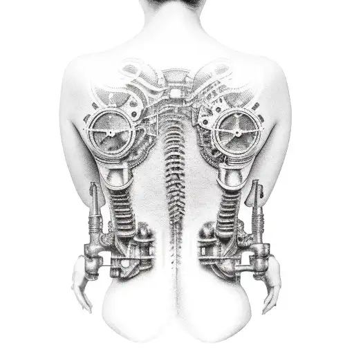 steampunk back tattoo design idea
