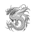 A majestic Western dragon coils around skeletal clockworks, adorned with Japanese spider lilies amidst a industrial back tattoo design idea